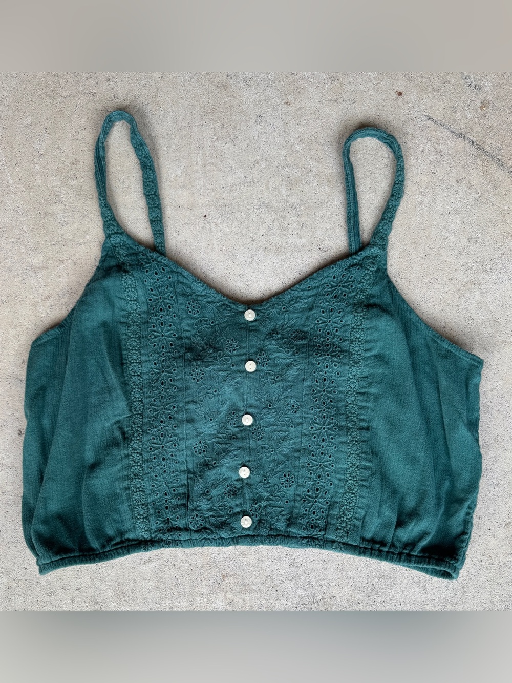 American Eagle Teal Eyelet Button Front Crop Tank Top L Boho Festival